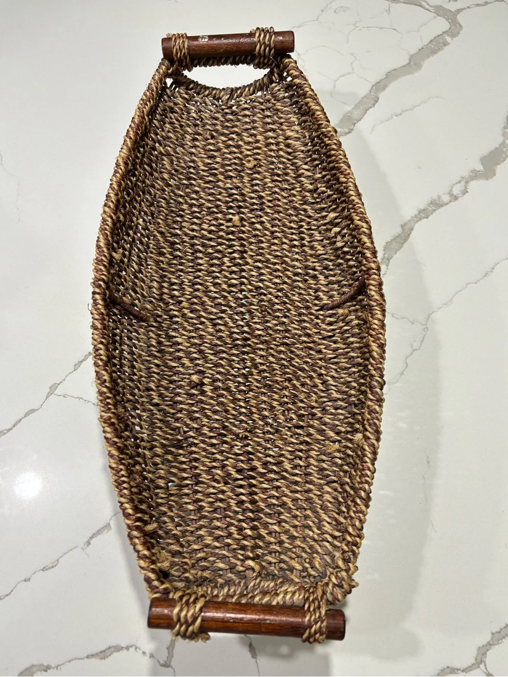 Handwoven Brown Seagrass Tray Basket Wooden Handles Home Decor Braided Wicker